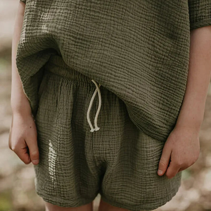 Fashion Girls Muslin Shirt and Shorts Set