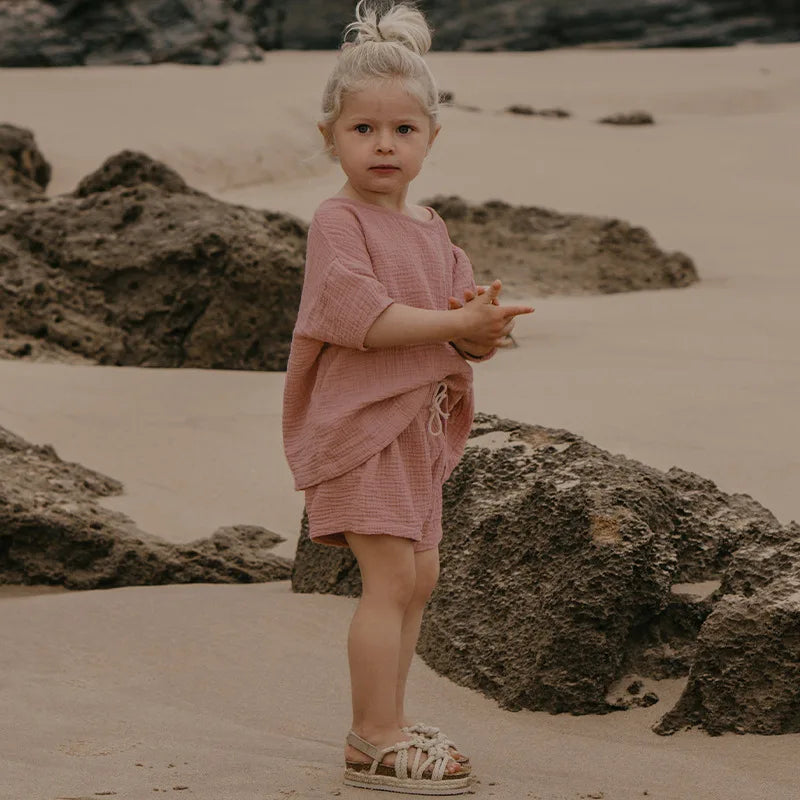 Fashion Girls Muslin Shirt and Shorts Set