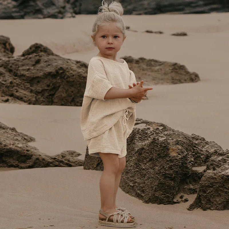 Fashion Girls Muslin Shirt and Shorts Set