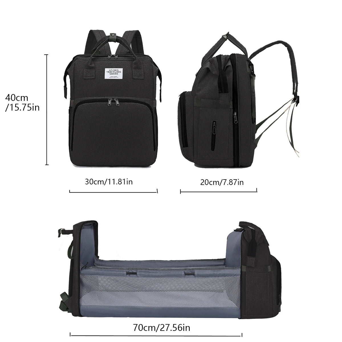 Portable Diaper Bag with Foldable Baby Bed