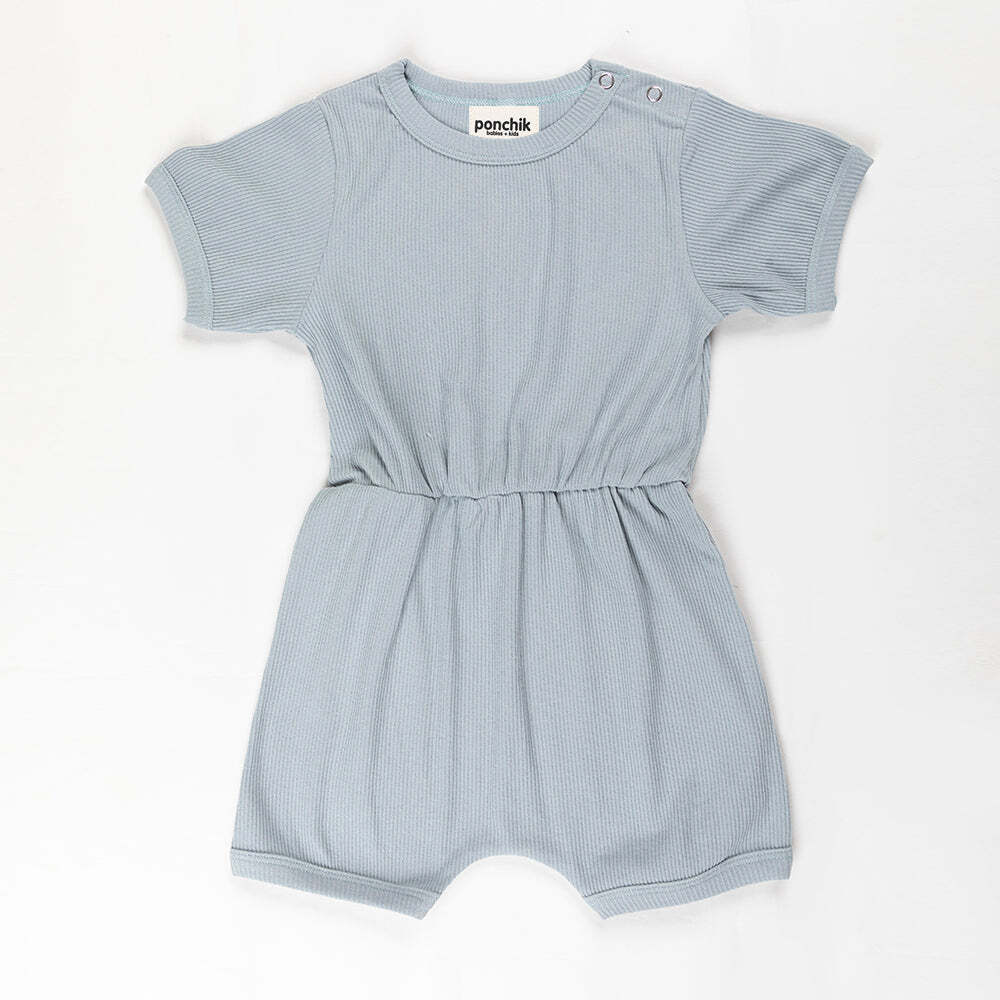 Ribbed Cotton Romper - Capri Blue