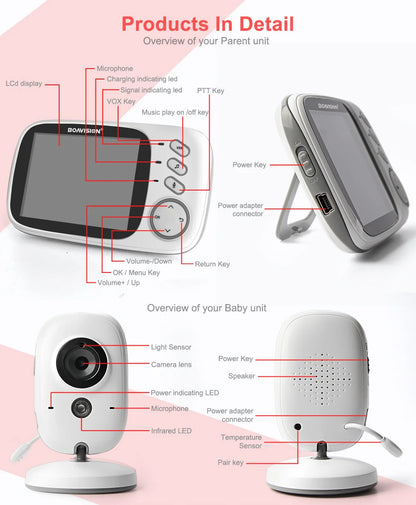 Video Baby Monitor 2.4G Wireless With 3.2 Inches LCD
