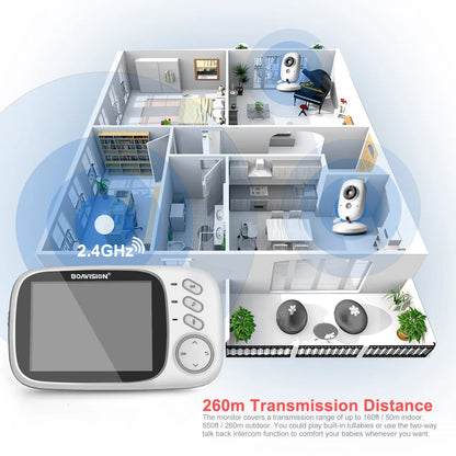 Video Baby Monitor 2.4G Wireless With 3.2 Inches LCD