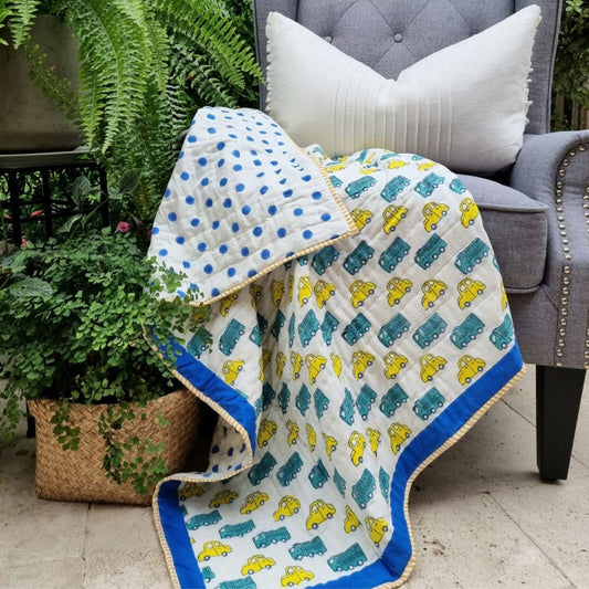 Organic Cotton Quilt - Yellow Car