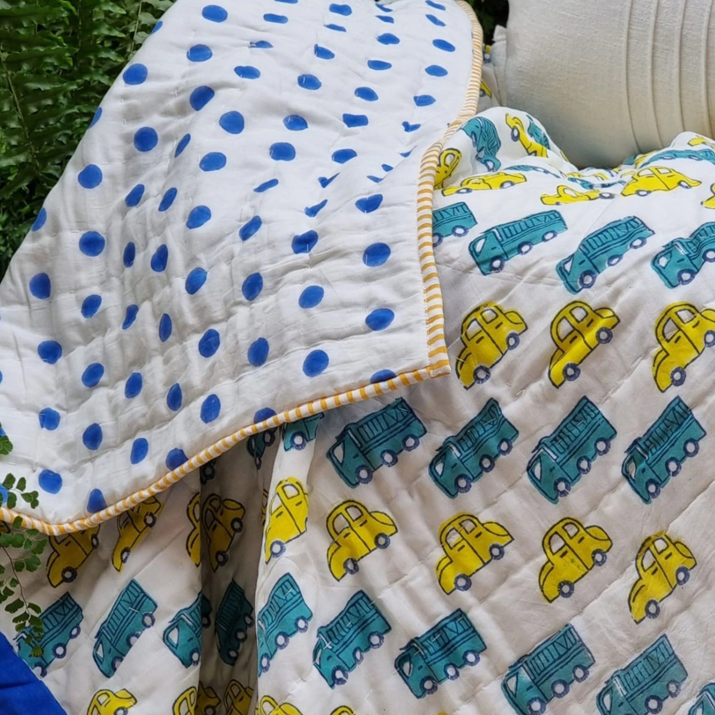 Organic Cotton Quilt - Yellow Car