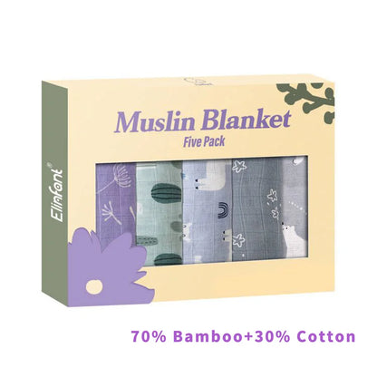 Bamboo Cotton Muslin Bib Burp Cloth 5pcs Set