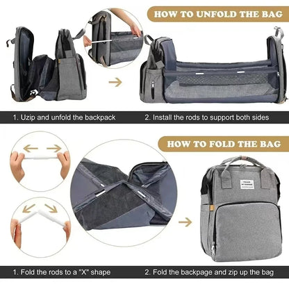 Portable Diaper Bag with Foldable Baby Bed