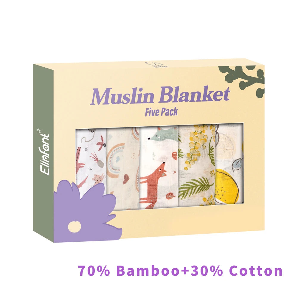 Bamboo Cotton Muslin Bib Burp Cloth 5pcs Set
