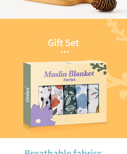 Bamboo Cotton Muslin Bib Burp Cloth 5pcs Set