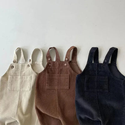 Solid Corduroy Suspender Romper
