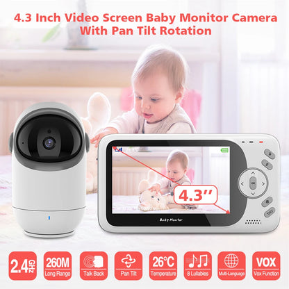 4.3 Inch Video Baby Monitor With Pan Tilt Camera 2.4G Wireless