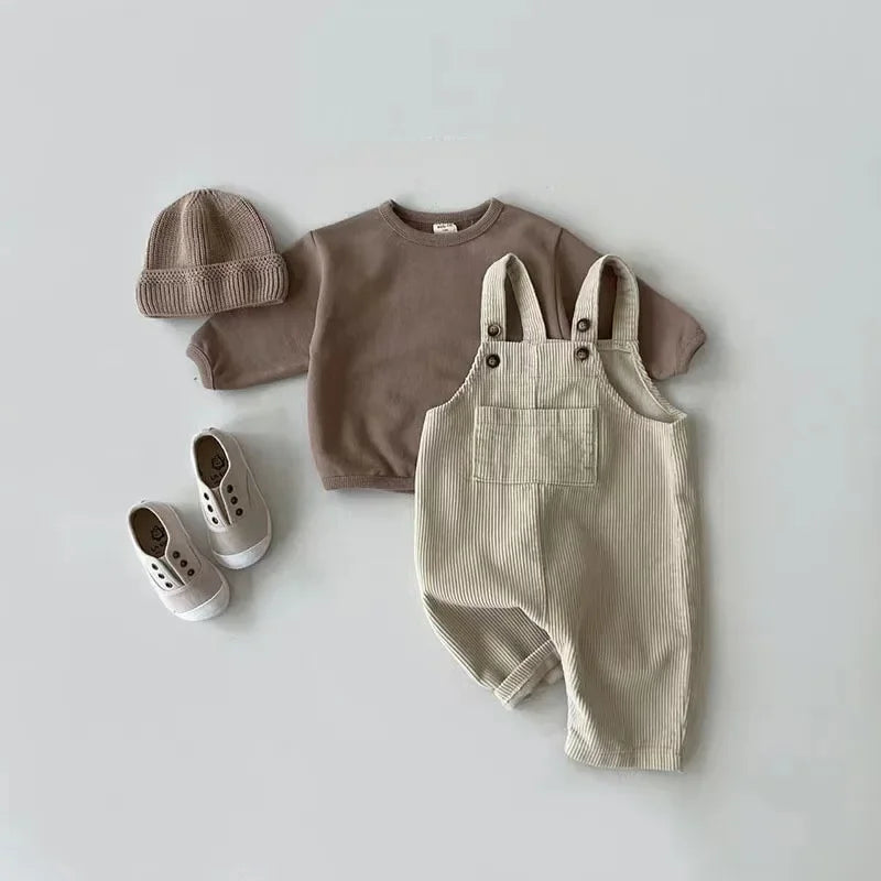 Solid Corduroy Suspender Romper