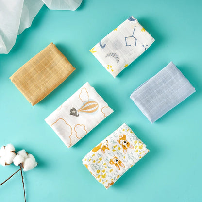 Bamboo Cotton Muslin Bib Burp Cloth 5pcs Set