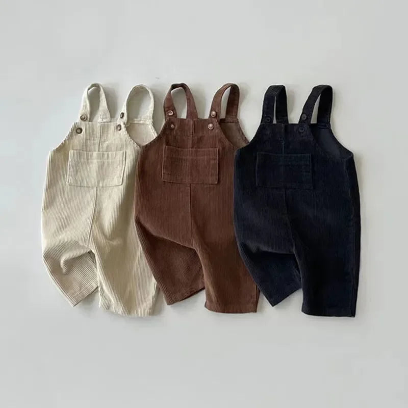 Solid Corduroy Suspender Romper