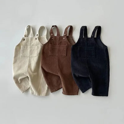 Solid Corduroy Suspender Romper