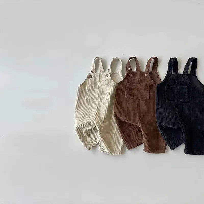 Solid Corduroy Suspender Romper