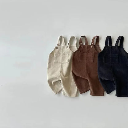 Solid Corduroy Suspender Romper