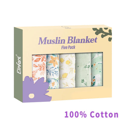 Bamboo Cotton Muslin Bib Burp Cloth 5pcs Set