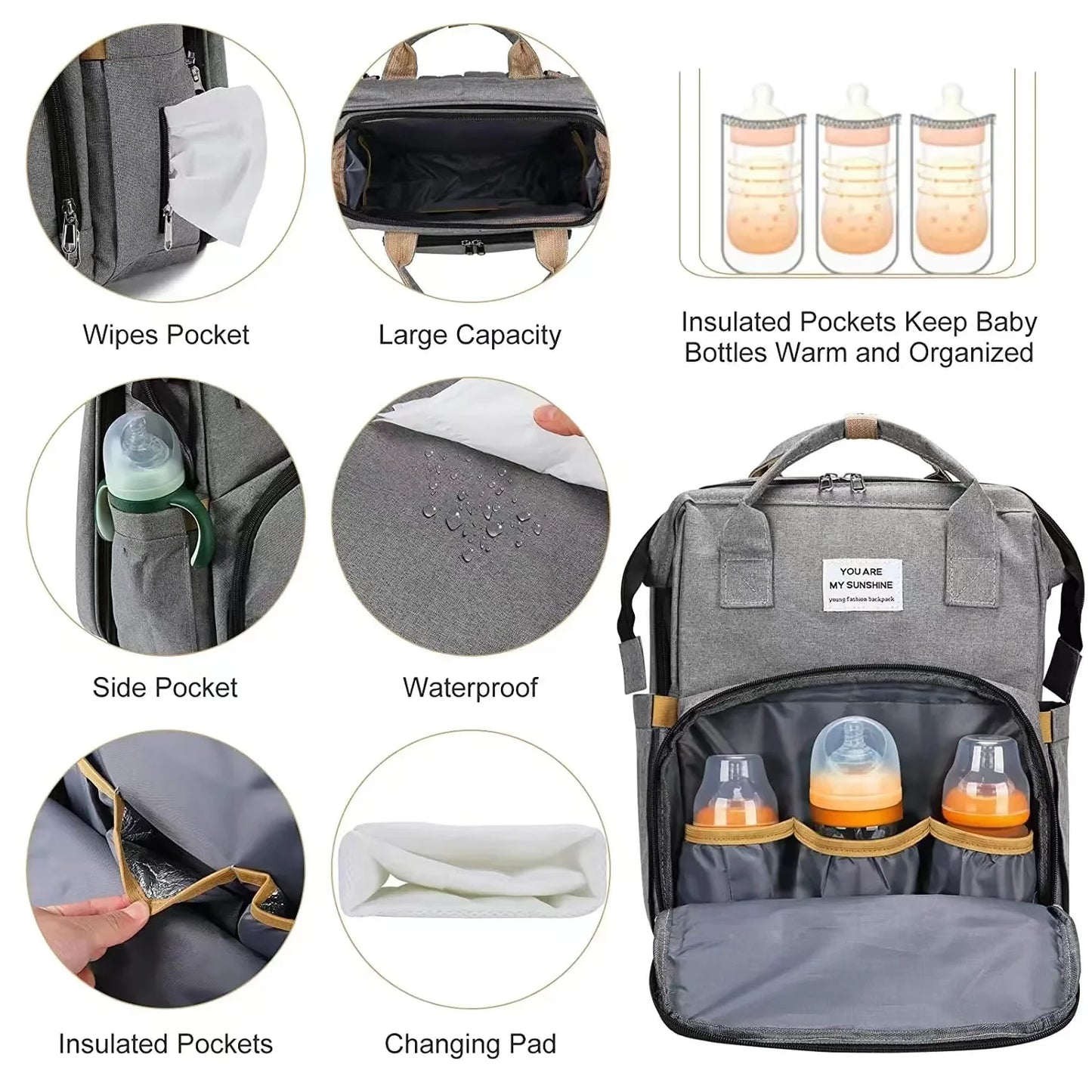 Portable Diaper Bag with Foldable Baby Bed