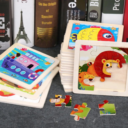 9 Pieces Montessori Wooden 3D Puzzle