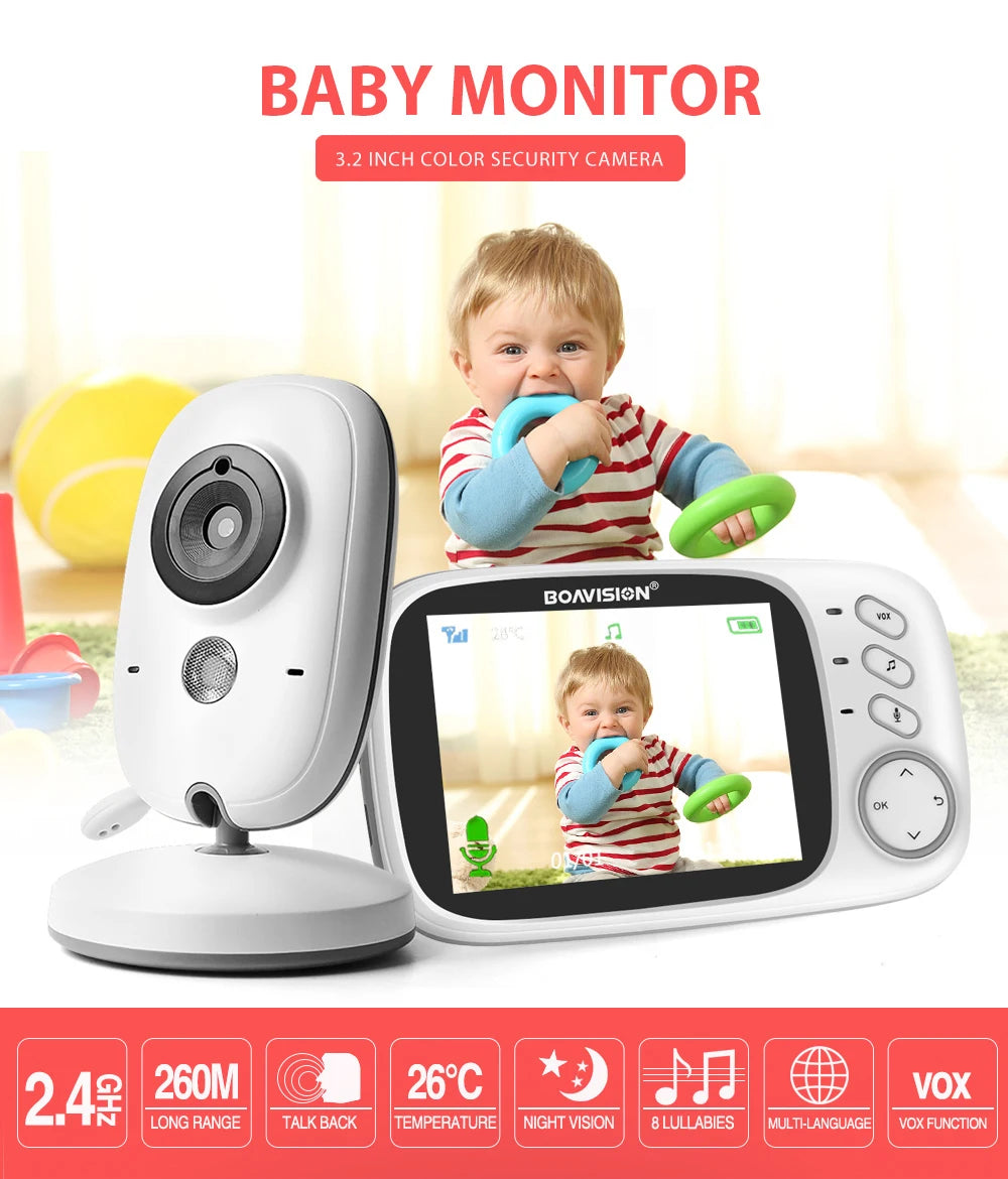 Video Baby Monitor 2.4G Wireless With 3.2 Inches LCD