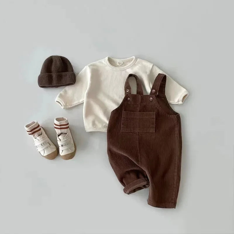 Solid Corduroy Suspender Romper