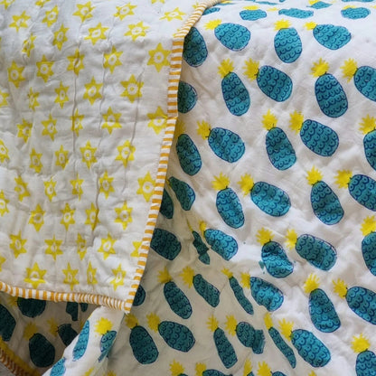 Organic Cotton Quilt - Blue Pineapple