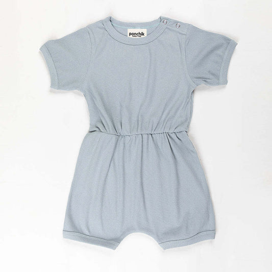 Ribbed Cotton Romper - Capri Blue