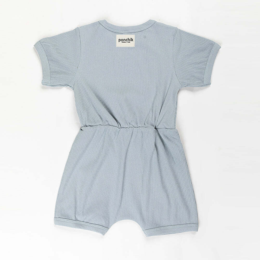 Ribbed Cotton Romper - Capri Blue