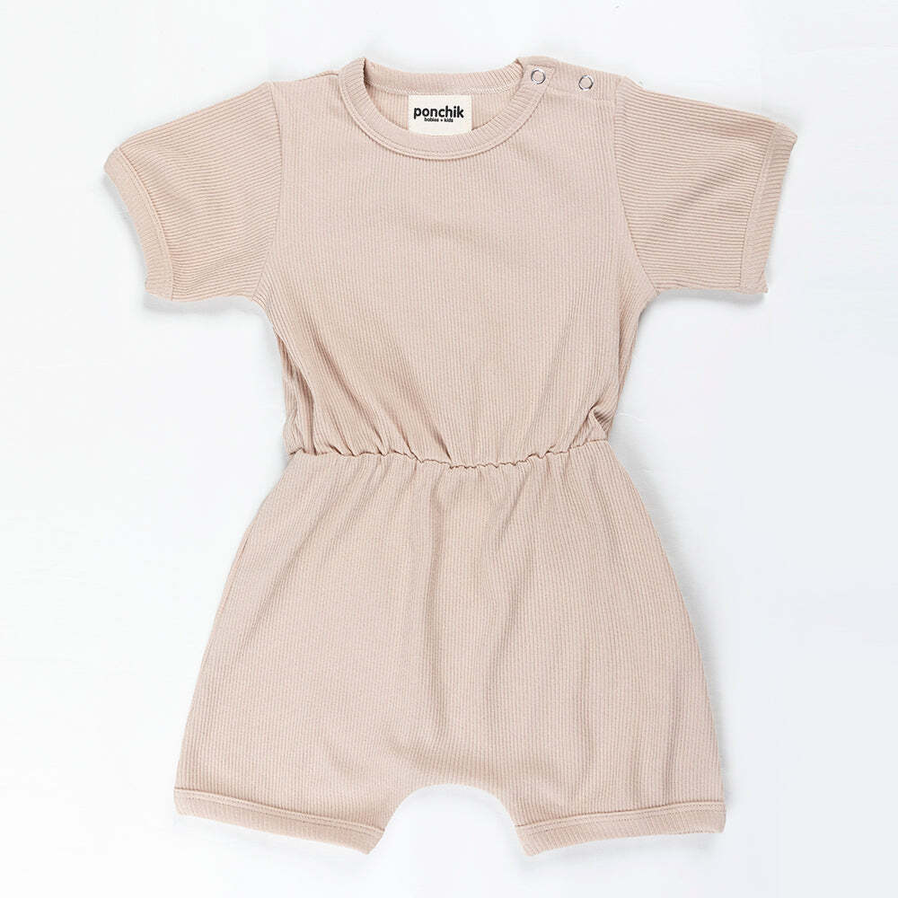 Ribbed Cotton Romper - Sugar Cookie