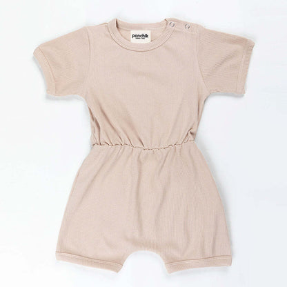 Ribbed Cotton Romper - Sugar Cookie