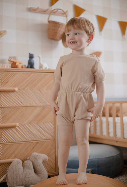 Ribbed Cotton Romper - Sugar Cookie