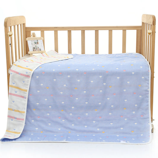 6-Layer Muslin Blanket - Blue heart